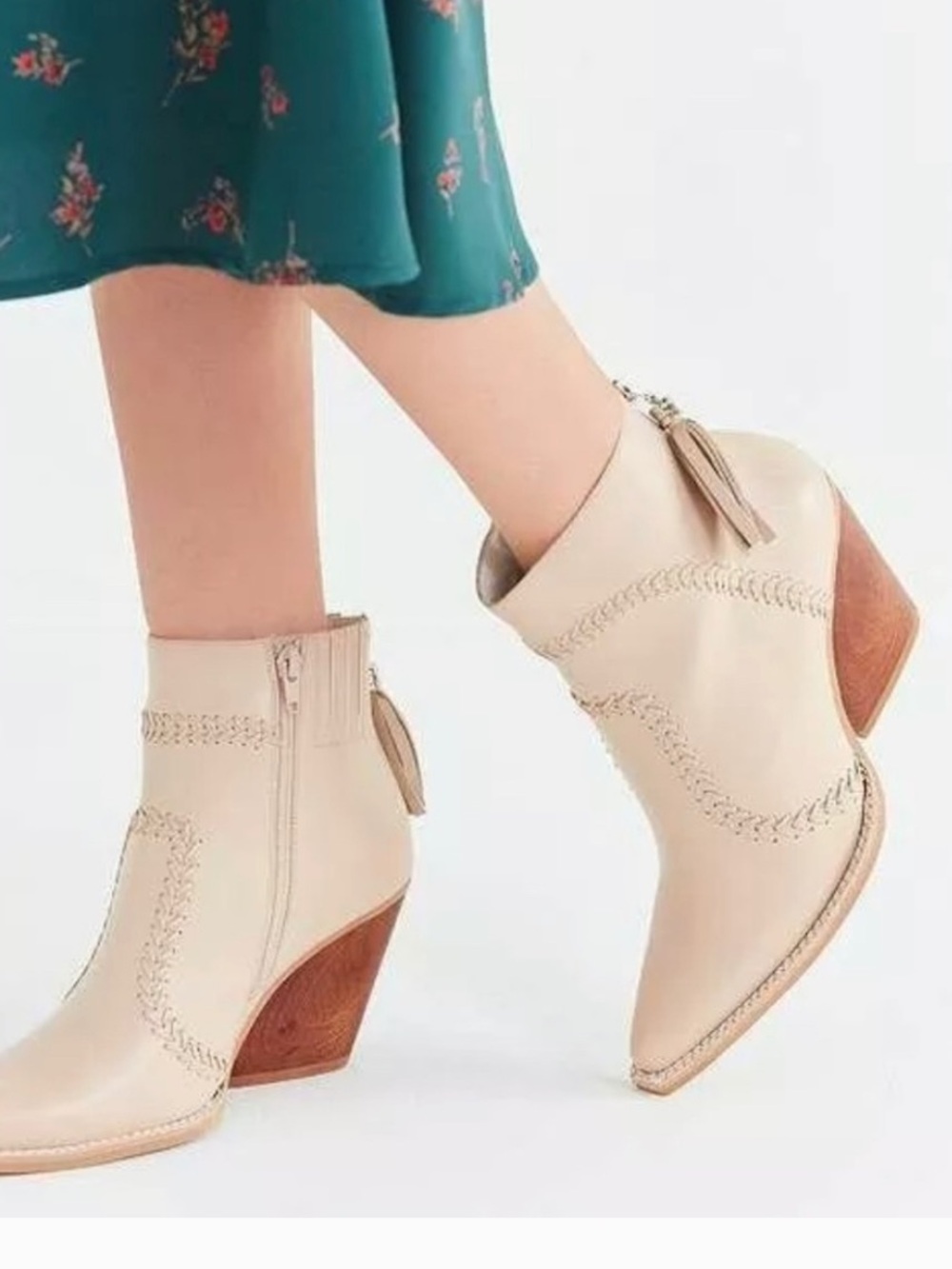Jeffrey Campbell Cream Western Tassel Ankle Boots
